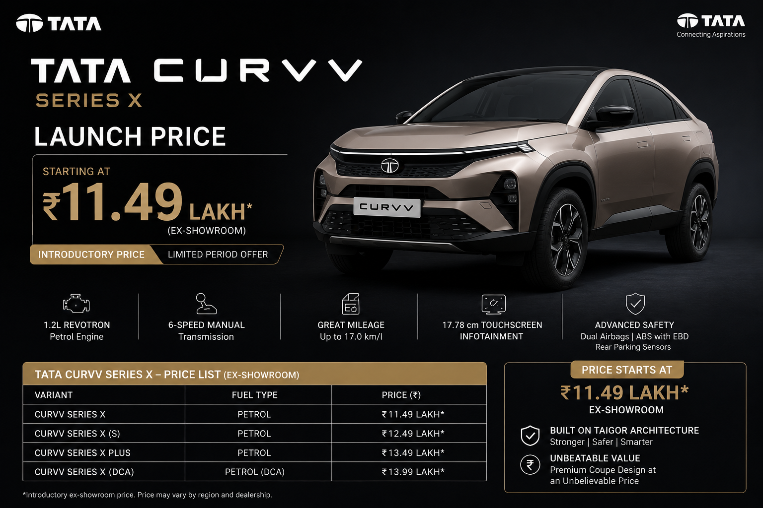 tata curvv series x launch price